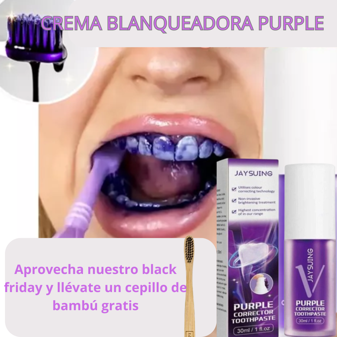 CREMA BLANQUEADORA PURPLE- ¡Lleva GRATIS un Cepillo de Bambú! - ¡Tu sonrisa merece lo mejor!💥 ¡Aprovecha las últimas unidades!💥